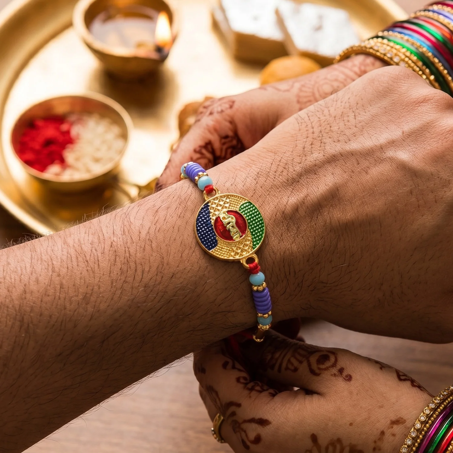 Designer Veera Rakhi – Multicolor Traditional Rakshabandhan Thread - Image 2