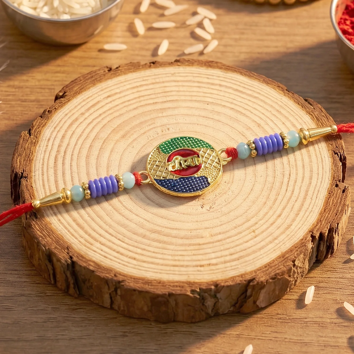 Designer Veera Rakhi – Multicolor Traditional Rakshabandhan Thread - Image 3
