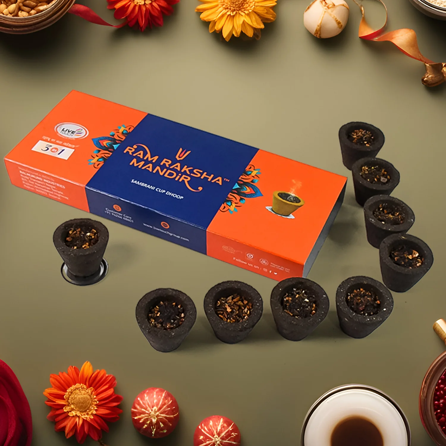 Ram Raksha Mandir Sambrani Cup Dhoop (9pc) - Image 3