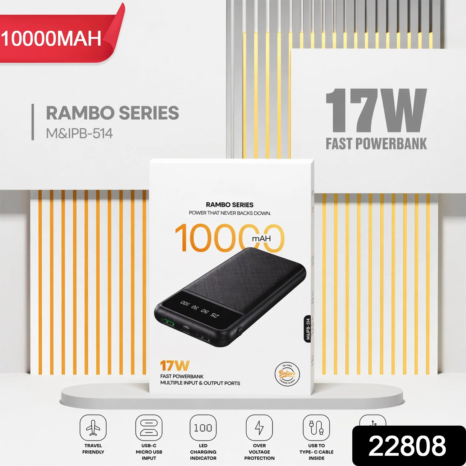 Rambo Series 10000mAh Fast Charging Power Bank, Powerbank (1 Pc, 17W) - Image 2