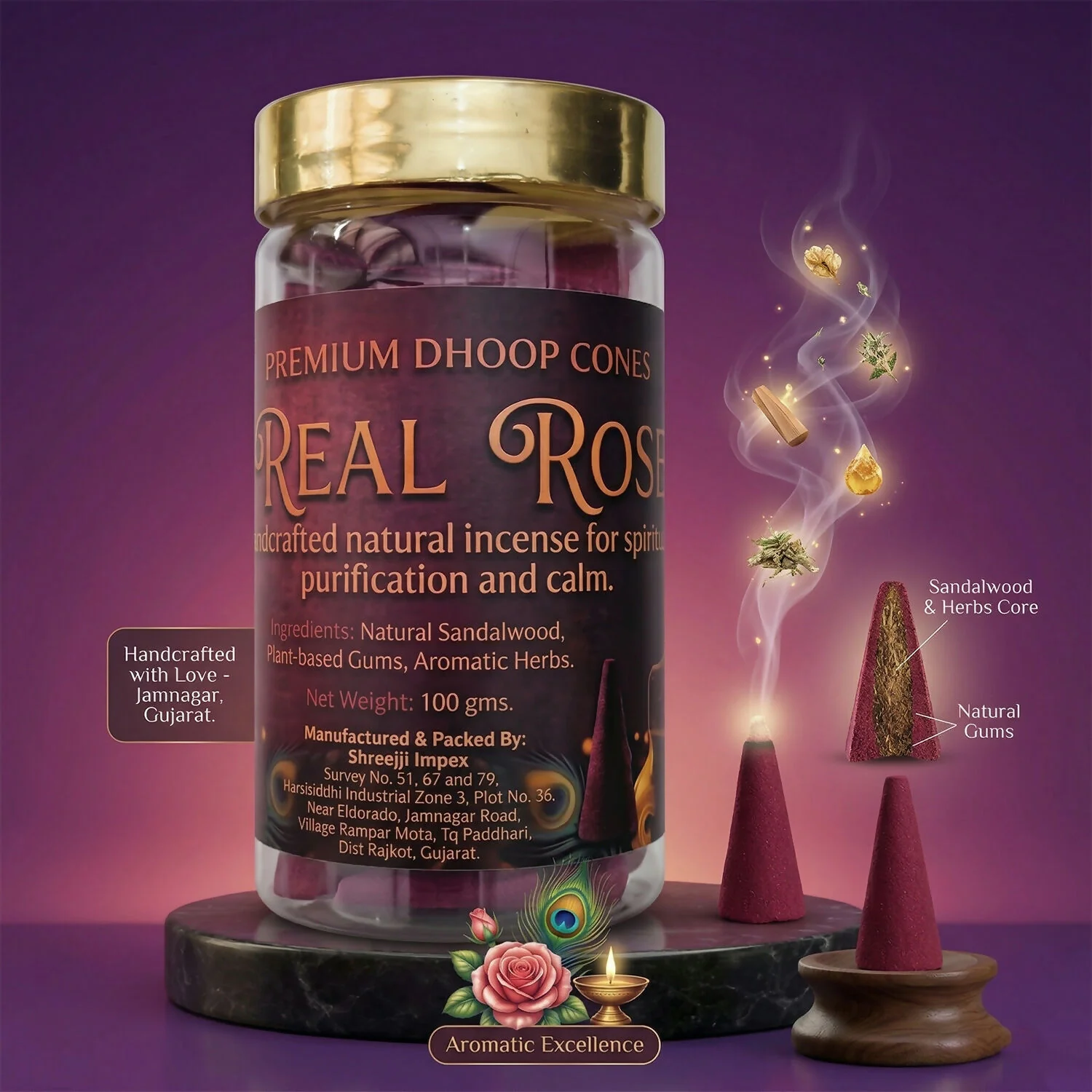 Real Rose Premium Dhoop Cones Natural Incense Cones for Spiritual Purification & Long Lasting Aroma (100Gm) - Image 3
