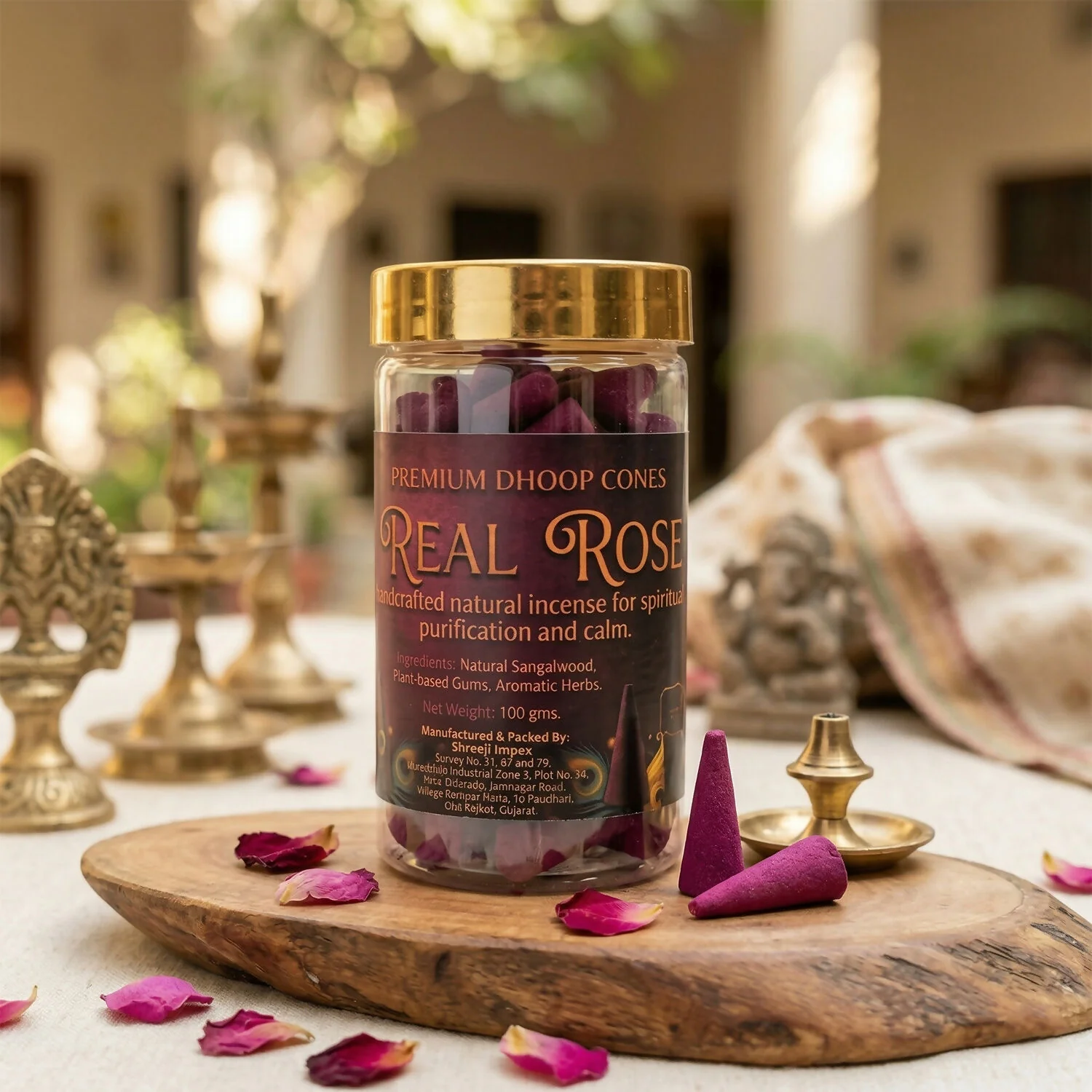 Real Rose Premium Dhoop Cones Natural Incense Cones for Spiritual Purification & Long Lasting Aroma (100Gm) - Image 4