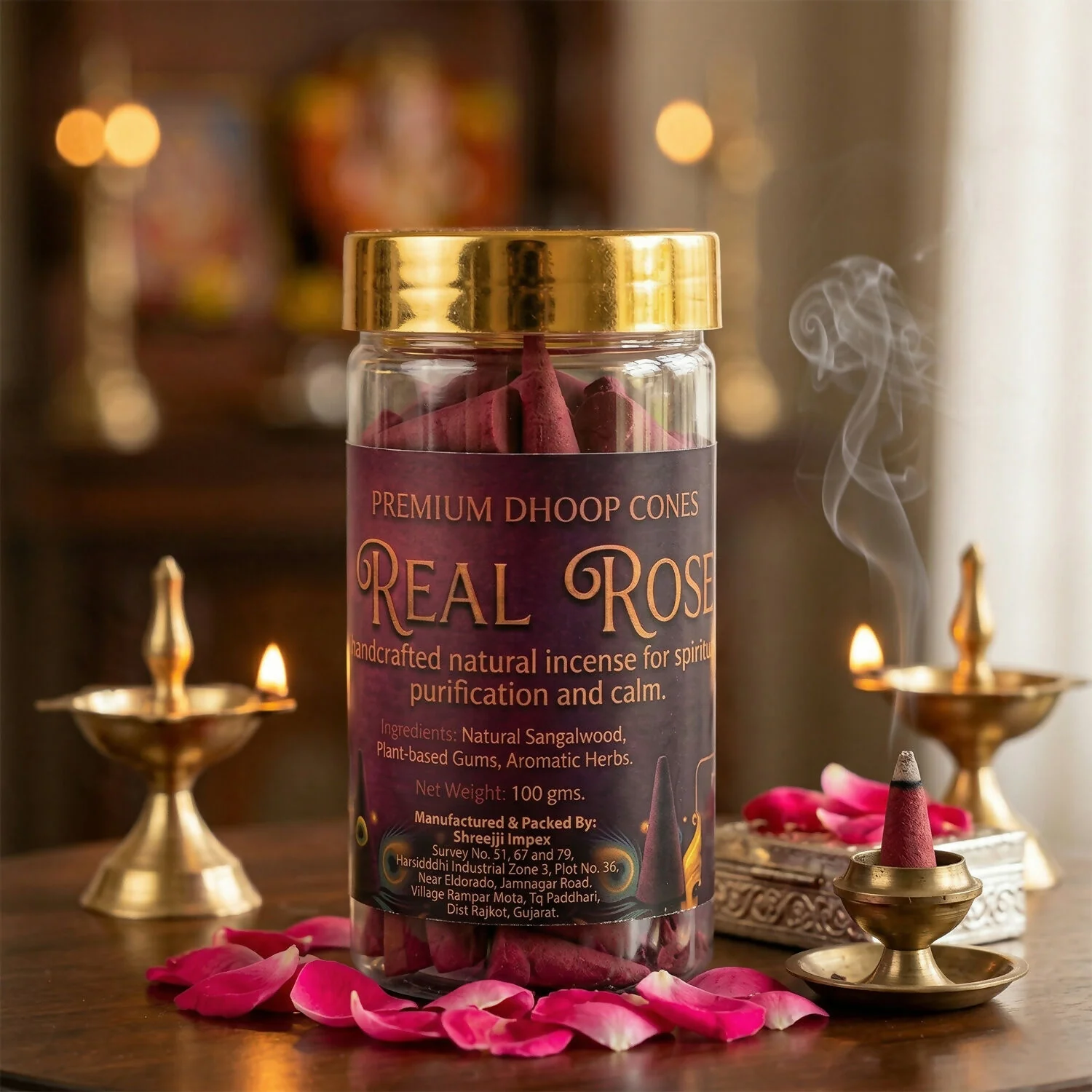 Real Rose Premium Dhoop Cones Natural Incense Cones for Spiritual Purification & Long Lasting Aroma (100Gm) - Image 5