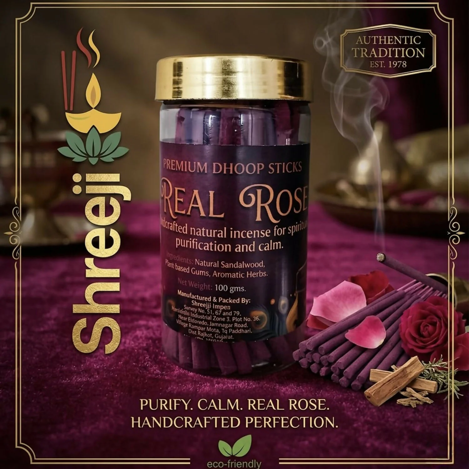 Real Rose Premium Dhoop Sticks Natural Incense Sticks for Spiritual Relaxation & Long Lasting Fragrance (100Gm) - Image 2