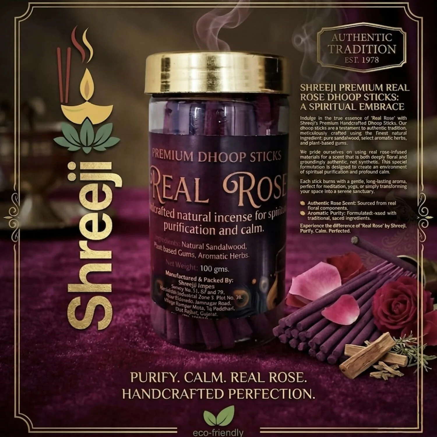 Real Rose Premium Dhoop Sticks Natural Incense Sticks for Spiritual Relaxation & Long Lasting Fragrance (100Gm) - Image 3