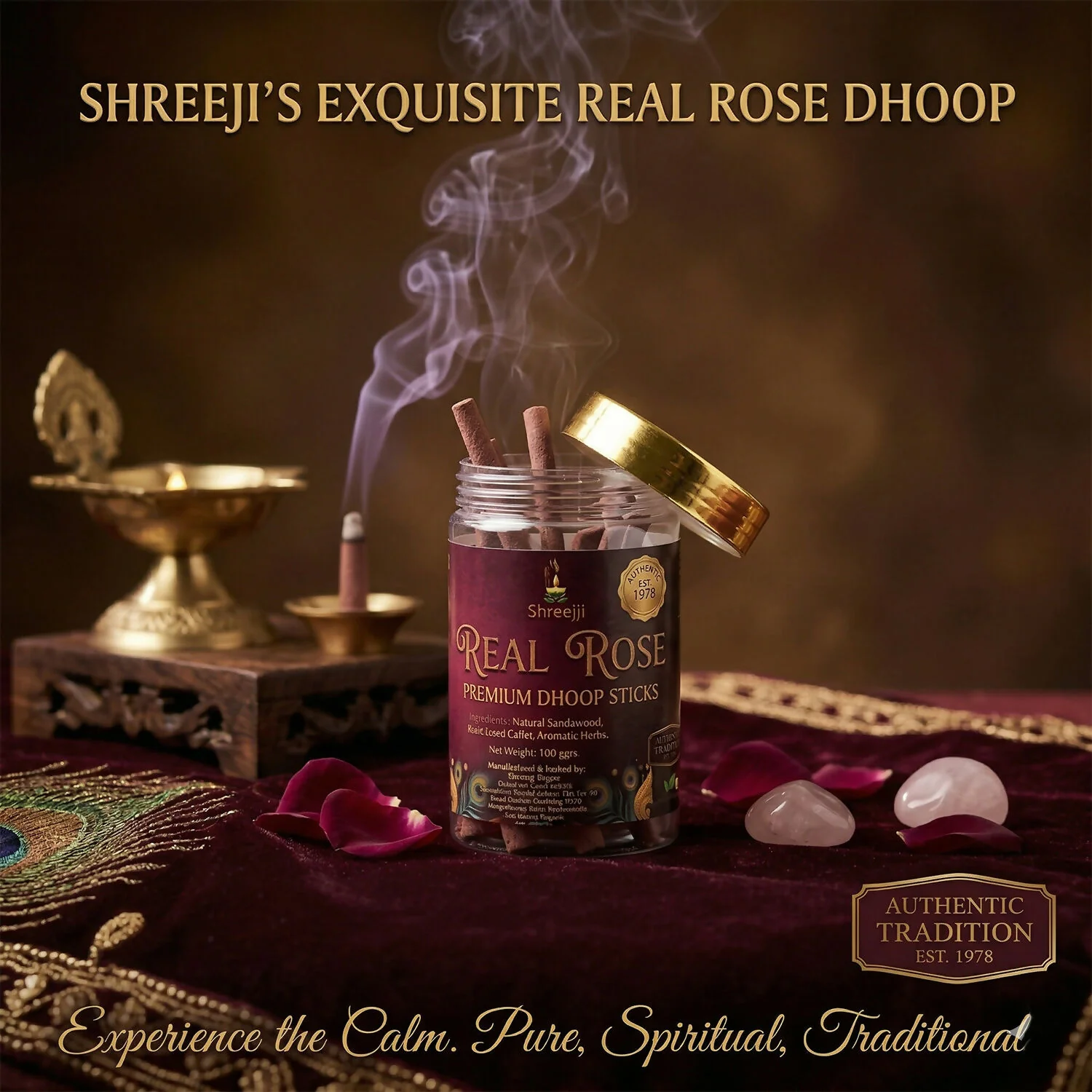 Real Rose Premium Dhoop Sticks Natural Incense Sticks for Spiritual Relaxation & Long Lasting Fragrance (100Gm) - Image 4