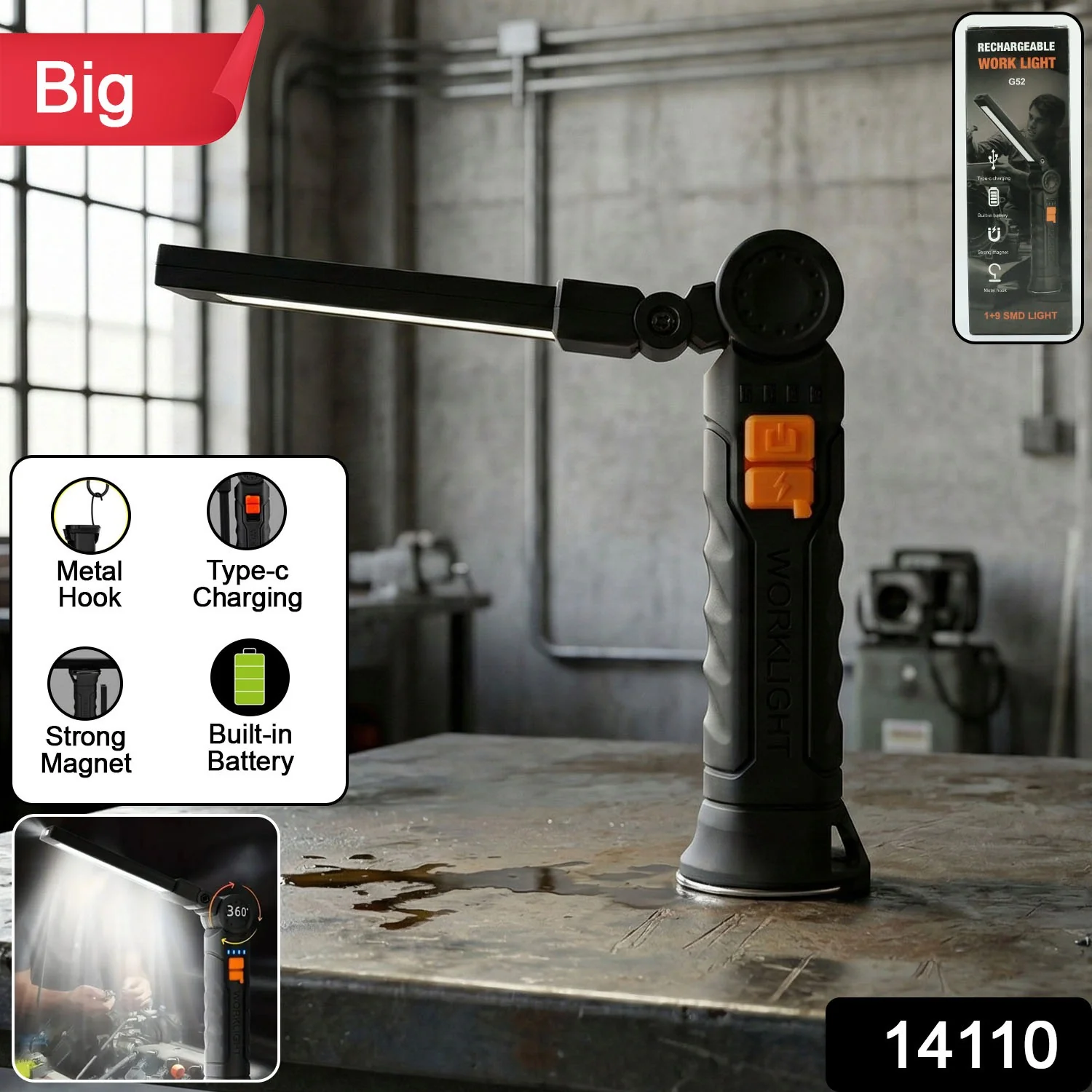 Rechargeable Adjustable Big LED Work Light (1 Pc) - Image 2
