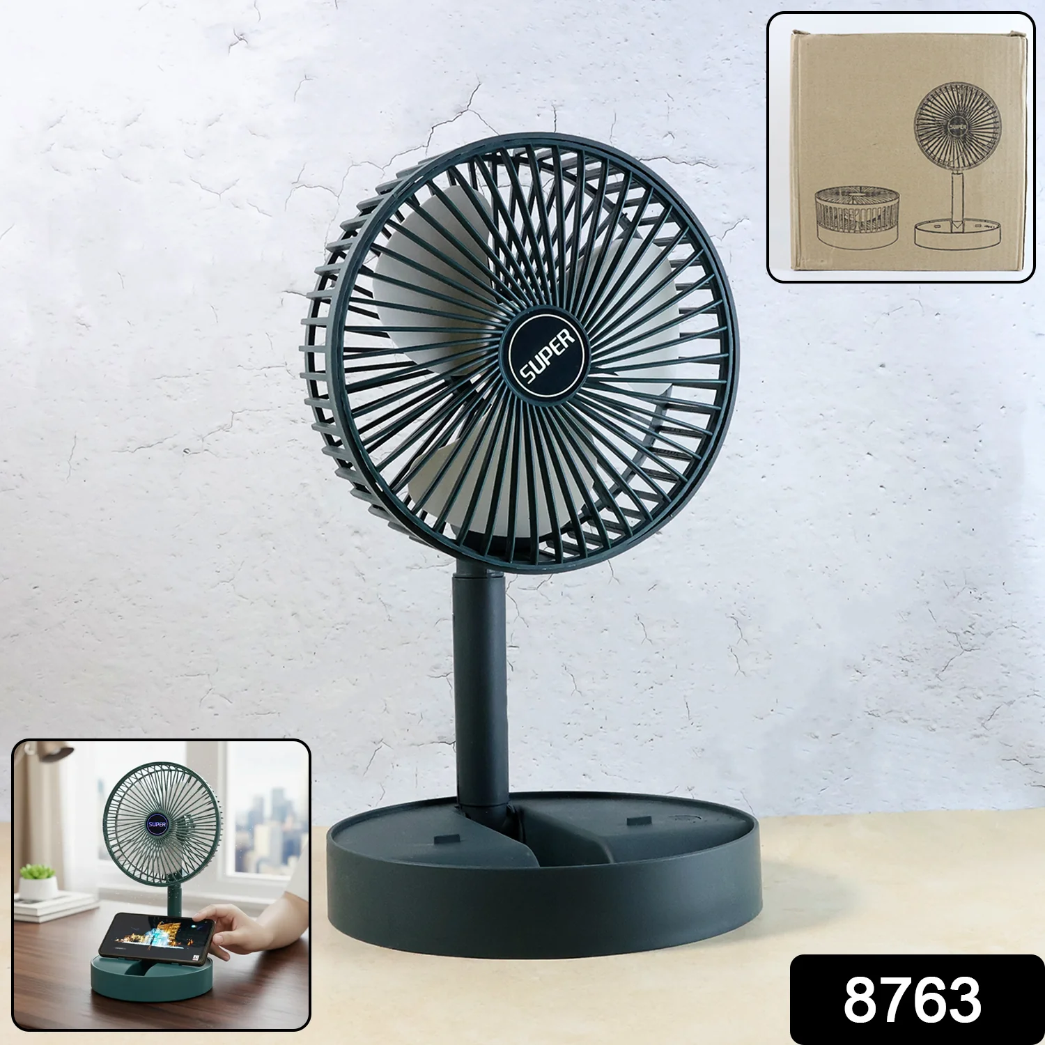 Rechargeable Desktop Table Fan Mobile Phone Holder (1 Pc) - Image 2