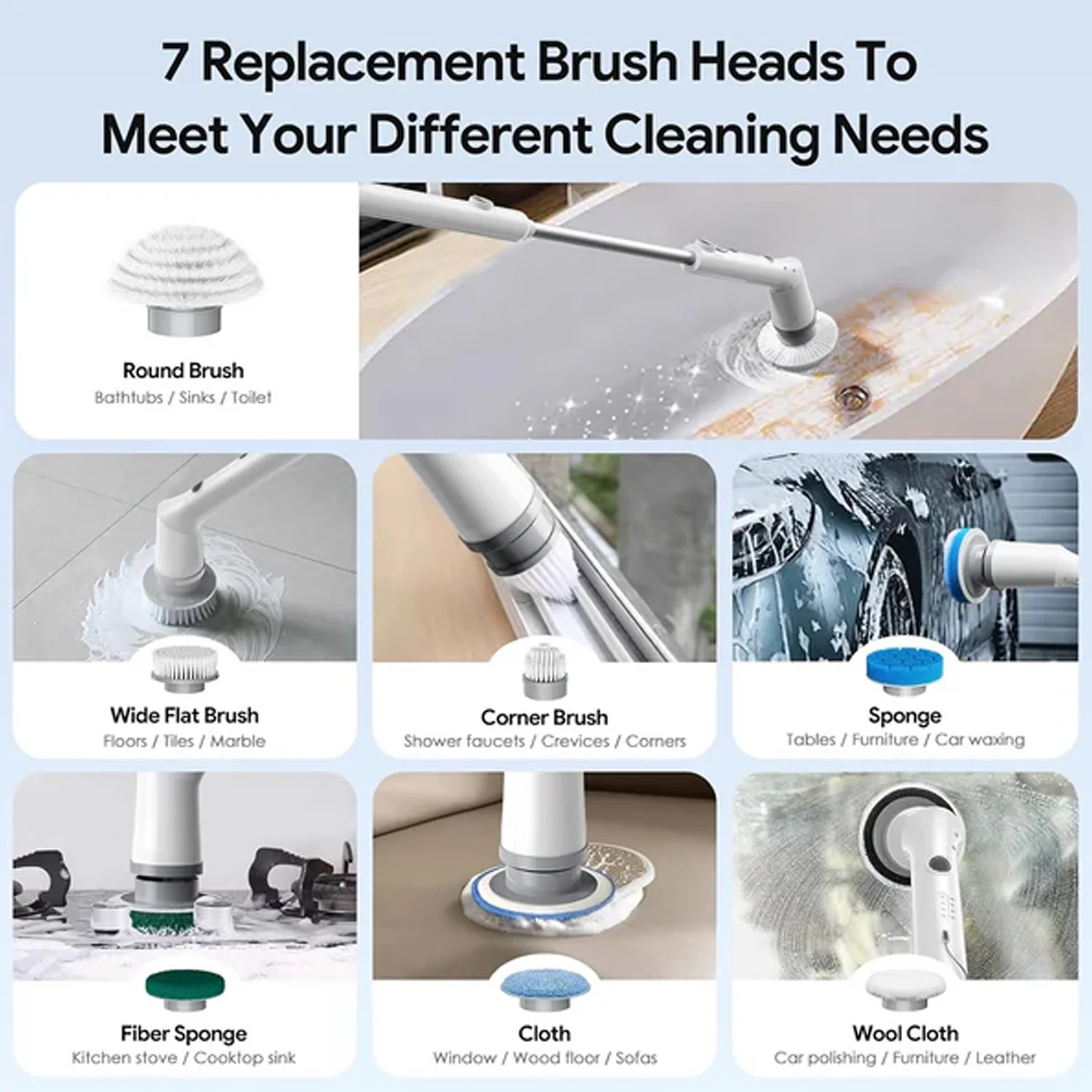 9 In 1 Rechargeable Electric Spin Scrubber with Telescopic Handle (1 Set) - Image 4
