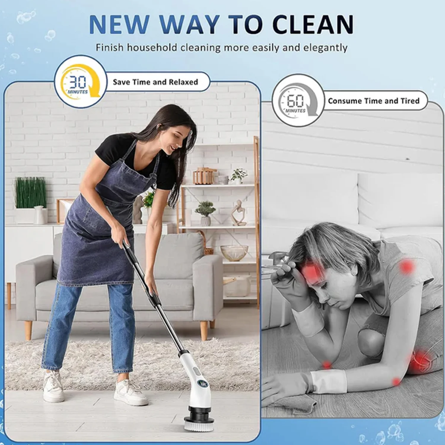 9 In 1 Rechargeable Electric Spin Scrubber with Telescopic Handle (1 Set) - Image 6