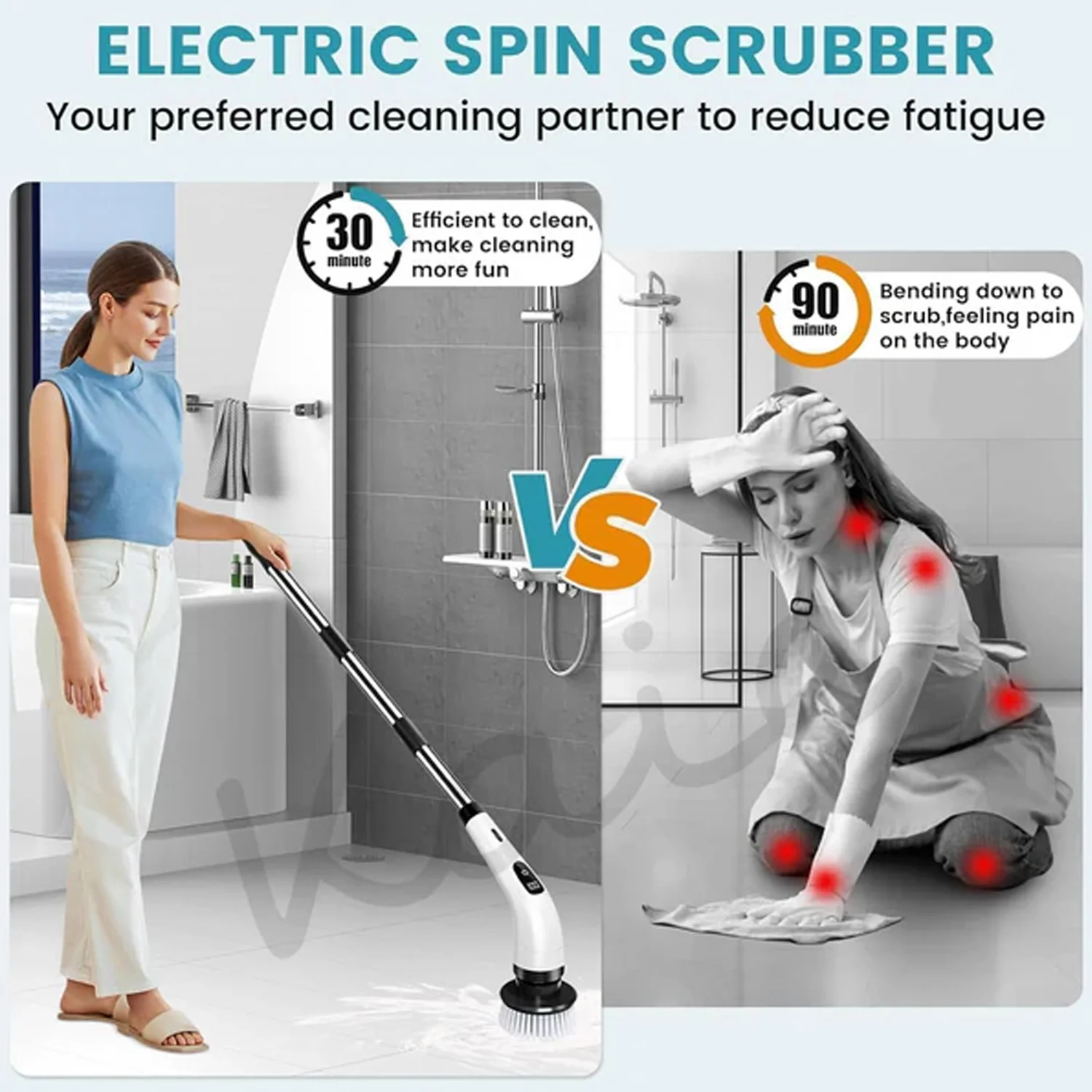 9 In 1 Rechargeable Electric Spin Scrubber with Telescopic Handle (1 Set) - Image 7