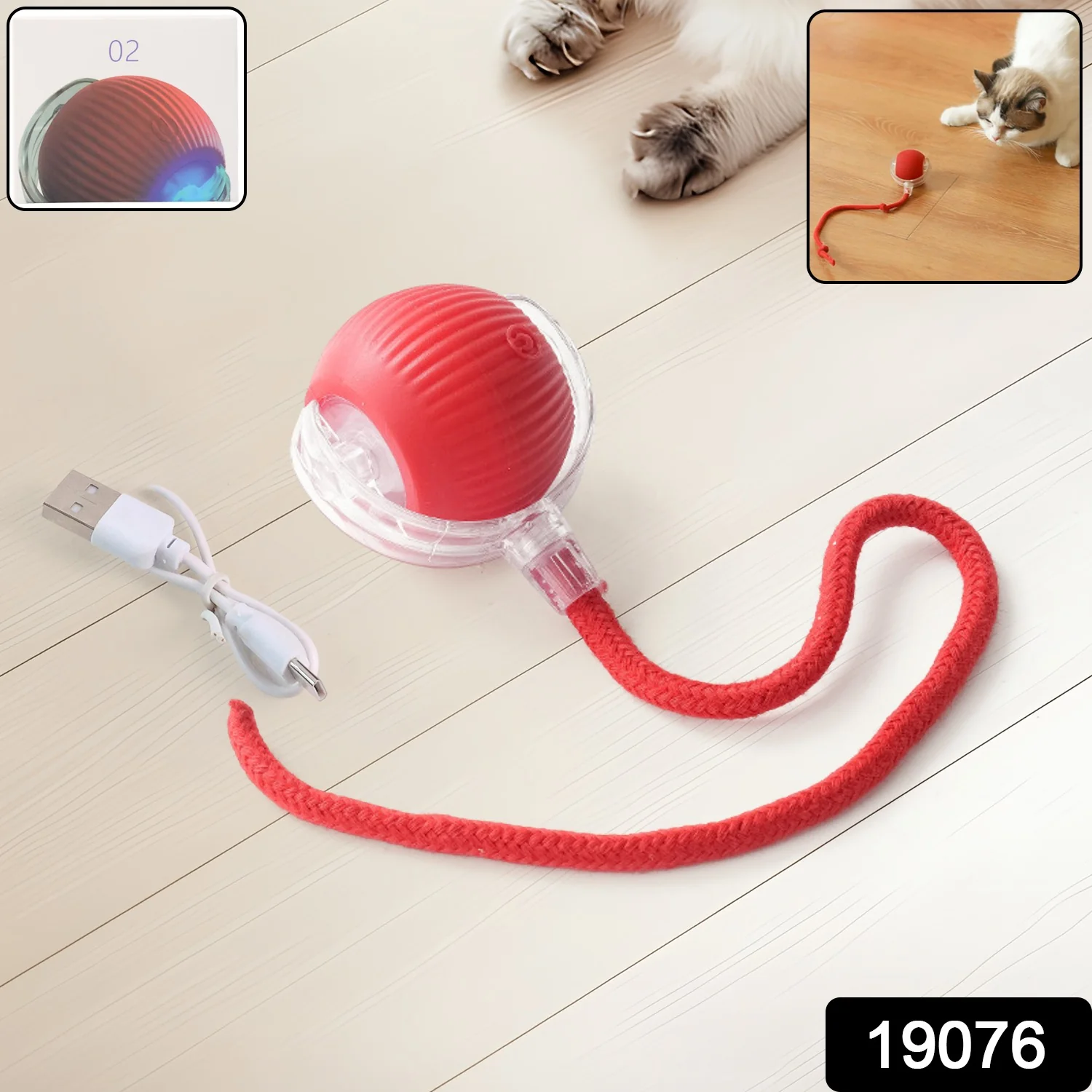 Rechargeable Interactive Cat Toy Ball with Detachable Tail and LED Light (1 Pc) - Image 2