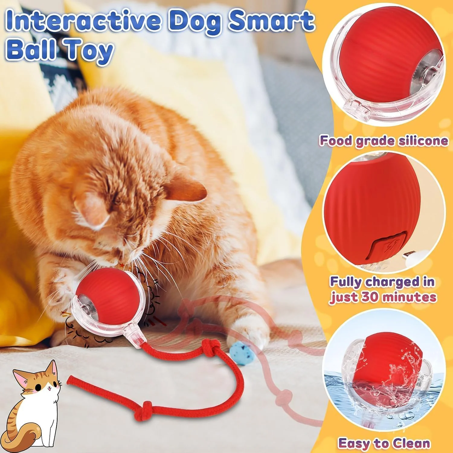 Rechargeable Interactive Cat Toy Ball with Detachable Tail and LED Light (1 Pc) - Image 8