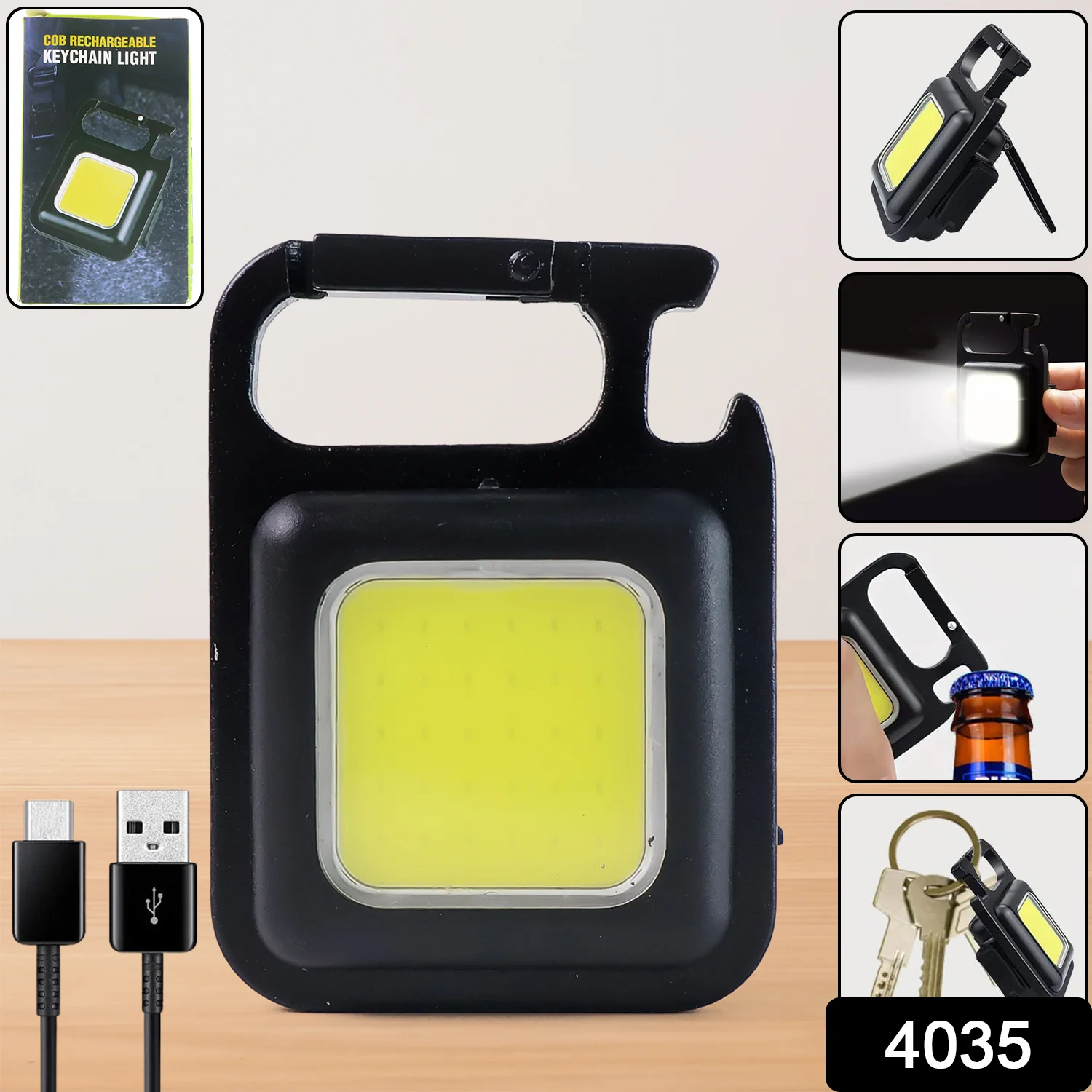 Mini Rechargeable Keychain Flashlight - 4 Light Modes Folding Bracket & Magnetic Base - Image 2