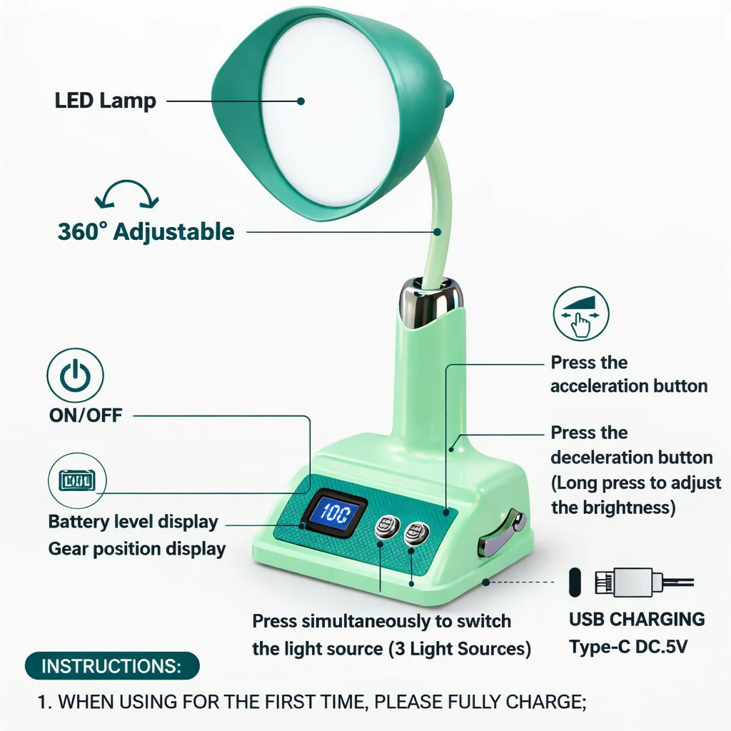 Rechargeable LED Desk Lamp with 3 Light Modes & Adjustable Neck - Image 4
