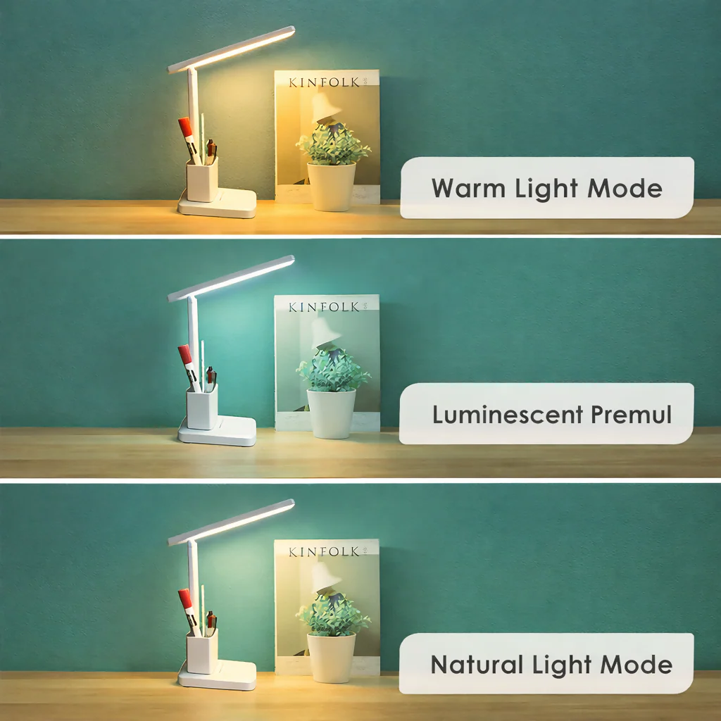 Rechargeable LED Desk Lamp with Pen Stand, Foldable Study Table Light - Image 3