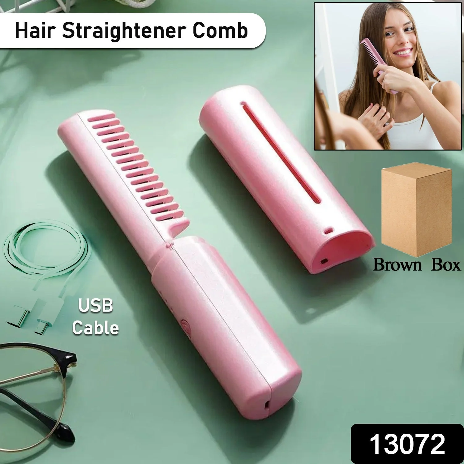 Rechargeable Mini Hair Straightener,  Three Temperature Adjustments Flat Iron Comb (1 Pc) - Image 2
