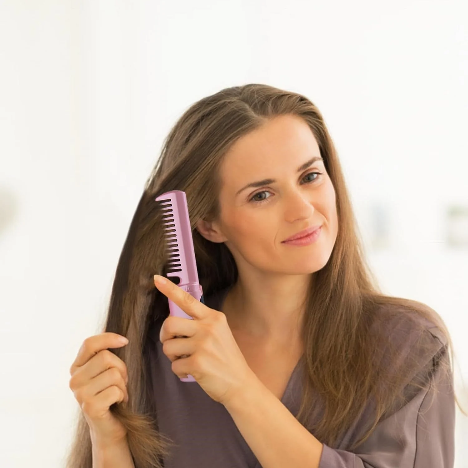 Rechargeable Mini Hair Straightener,  Three Temperature Adjustments Flat Iron Comb (1 Pc) - Image 7