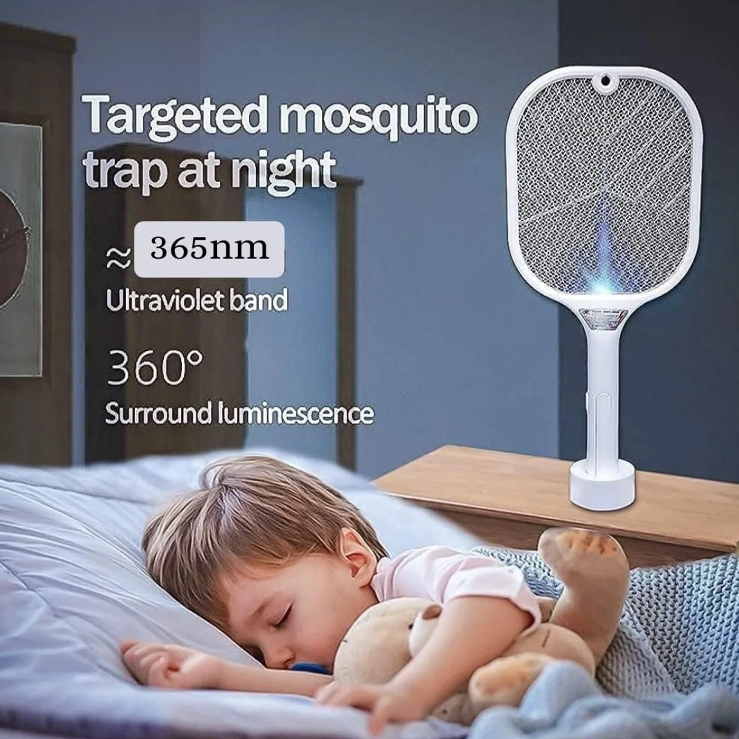 Rechargeable Mosquito Killer Racket with UV Light & USB Charging Base - Image 6