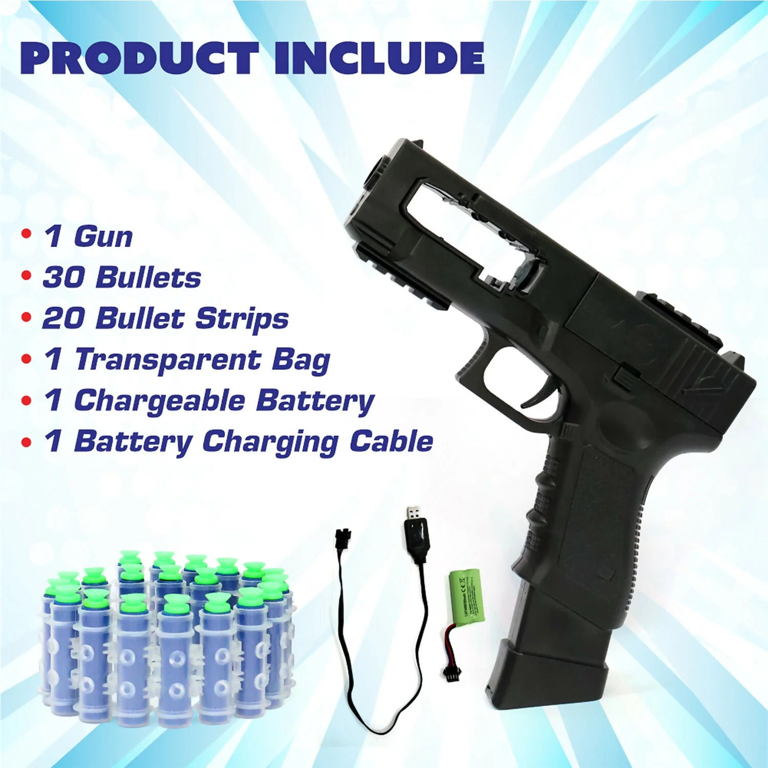 Rechargeable Soft Bullet Toy Gun Set with 30 Bullets and Dual Manual Auto Firing Mode - Image 2