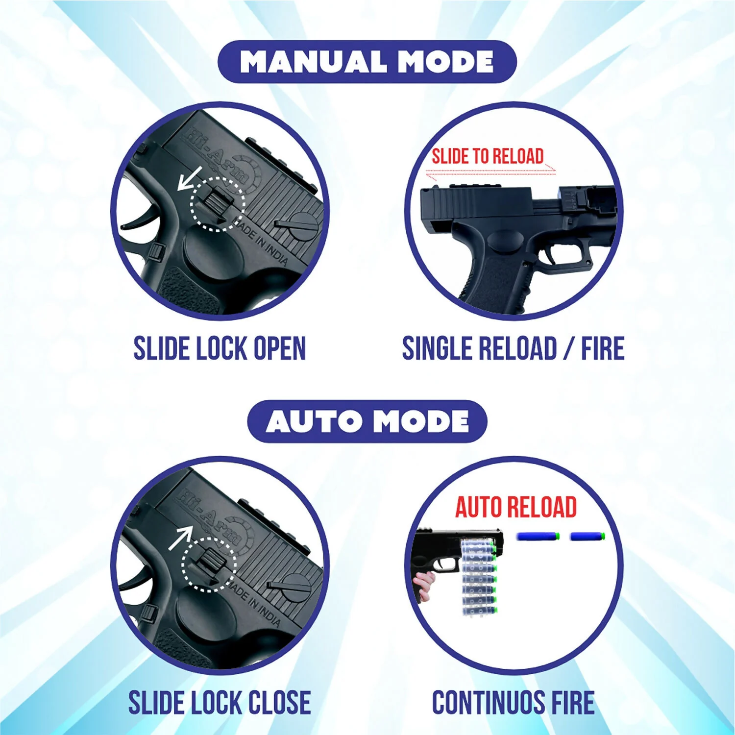 Rechargeable Soft Bullet Toy Gun Set with 30 Bullets and Dual Manual Auto Firing Mode - Image 3