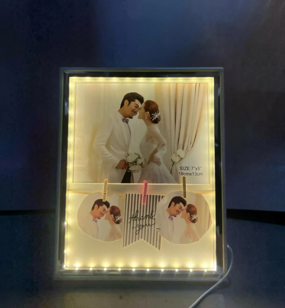 Rectangular LED Photo Frame Lamp with Love Design | Romantic Couple Night Light with Customized Pictures | Wedding Anniversary Valentine Gift Decorative Table Lamp for Bedroom & Home Décor - Image 4