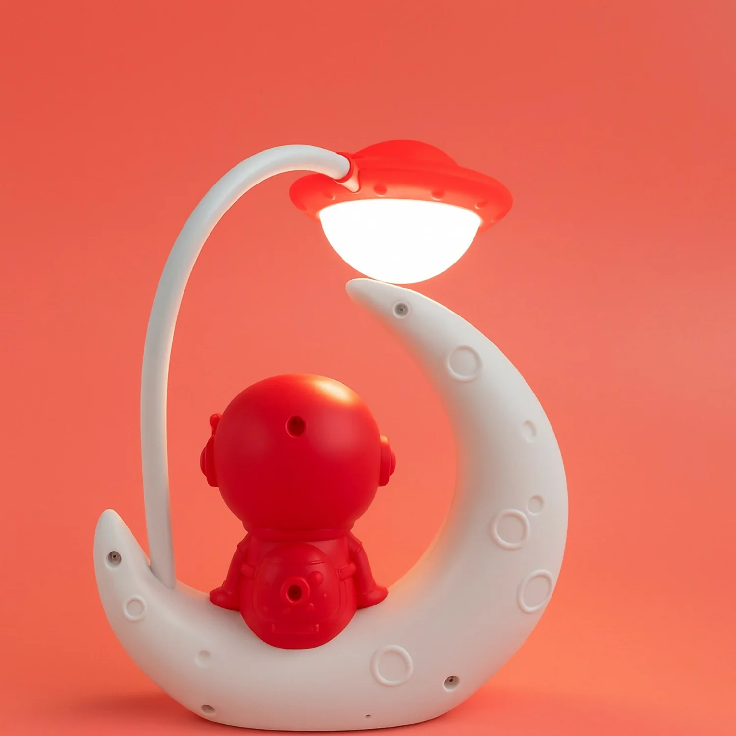 Red Astronaut Moon LED Night Lamp with Touch Control, USB Rechargeable - Image 2