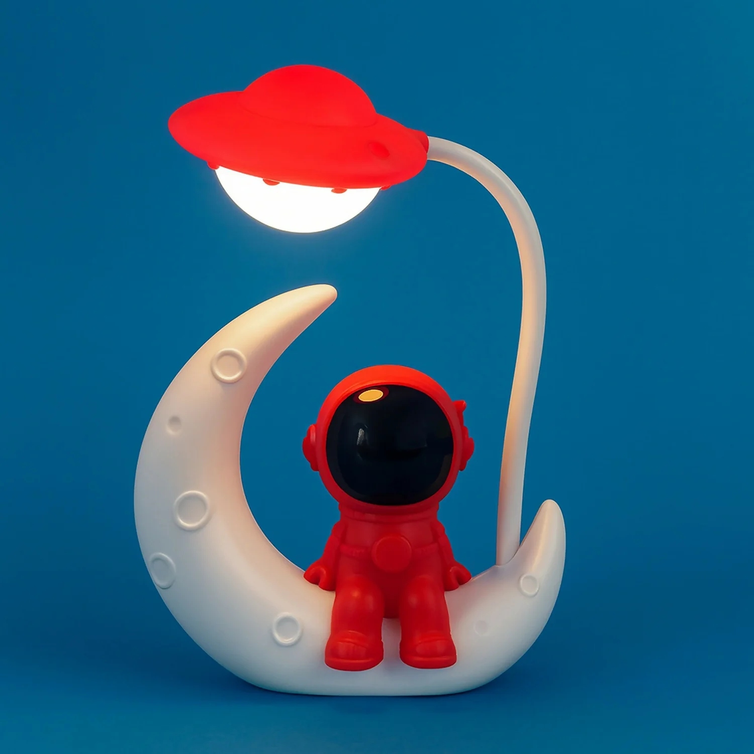 Red Astronaut Moon LED Night Lamp with Touch Control, USB Rechargeable - Image 4