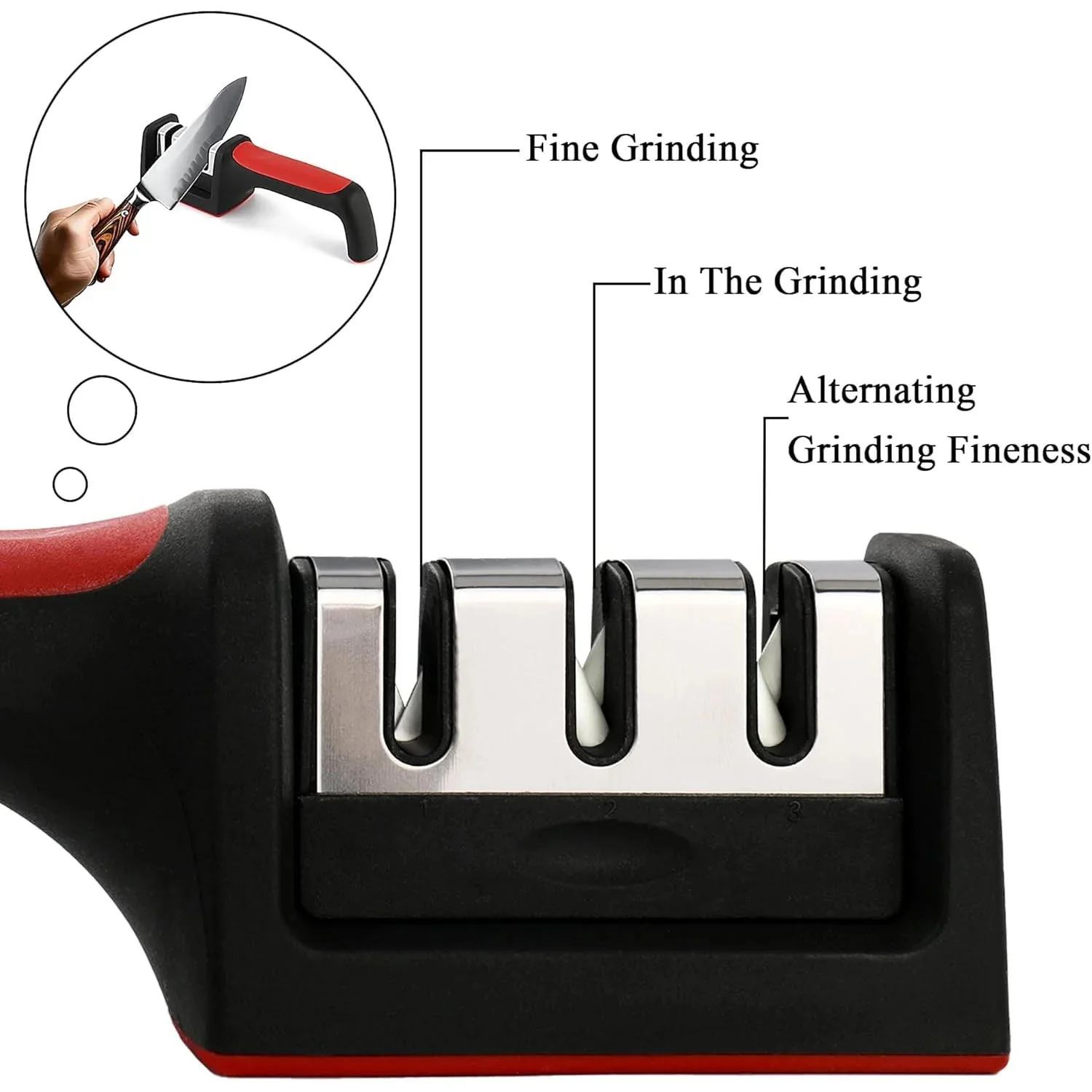 Manual Red & Black Knife Sharpener – 3-Stage Tool for Ceramic & Steel Knives - Image 3