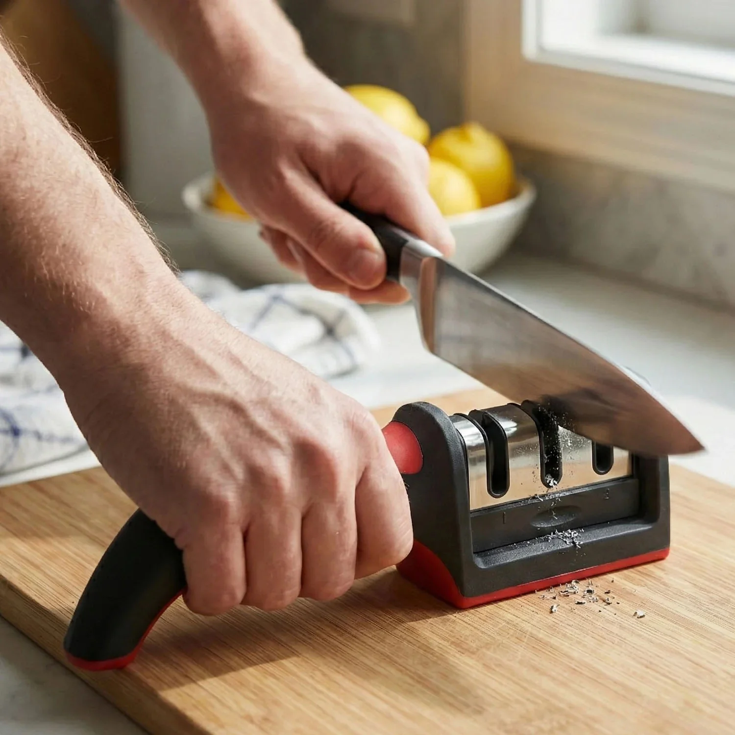 Manual Red & Black Knife Sharpener – 3-Stage Tool for Ceramic & Steel Knives - Image 4