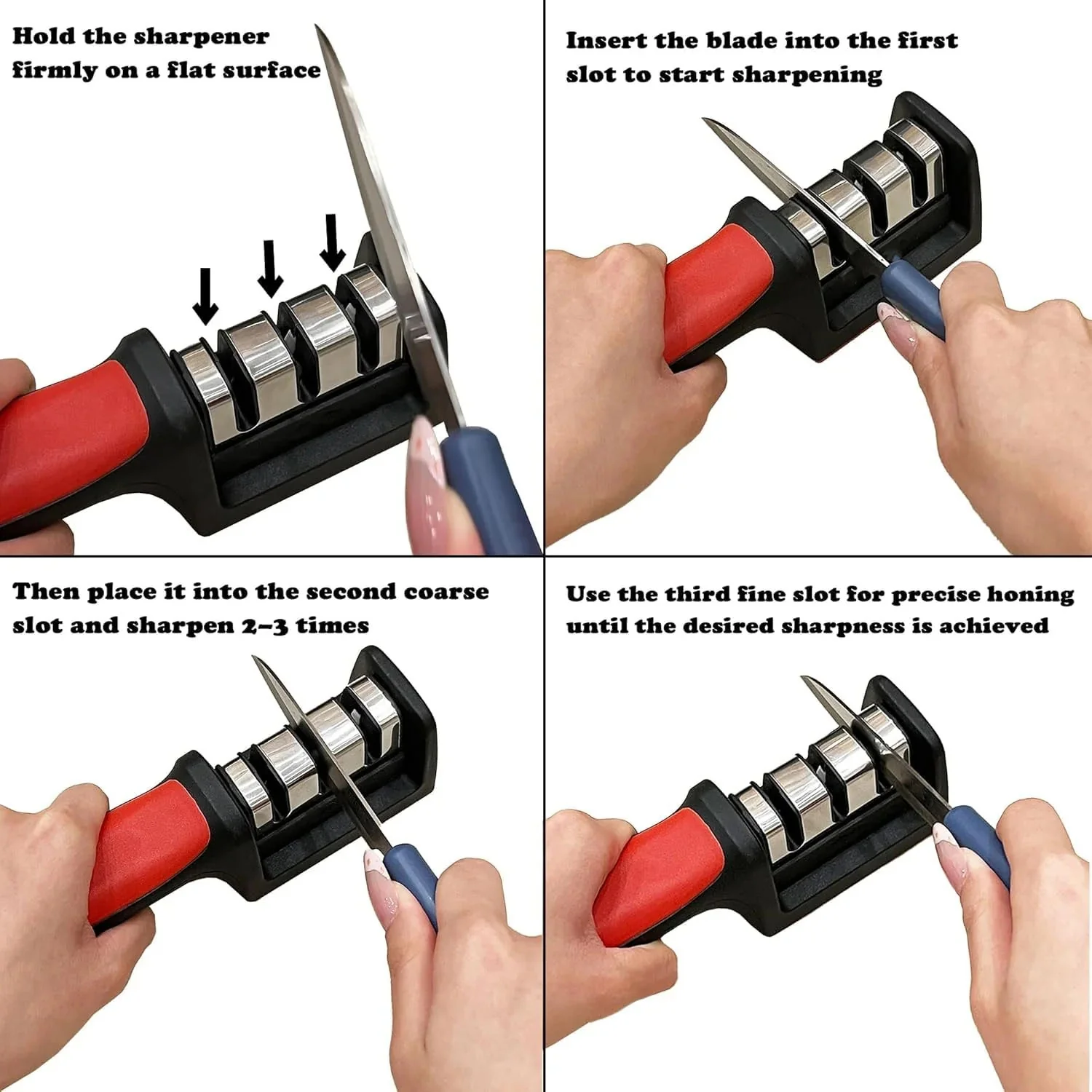 Manual Red & Black Knife Sharpener – 3-Stage Tool for Ceramic & Steel Knives - Image 7