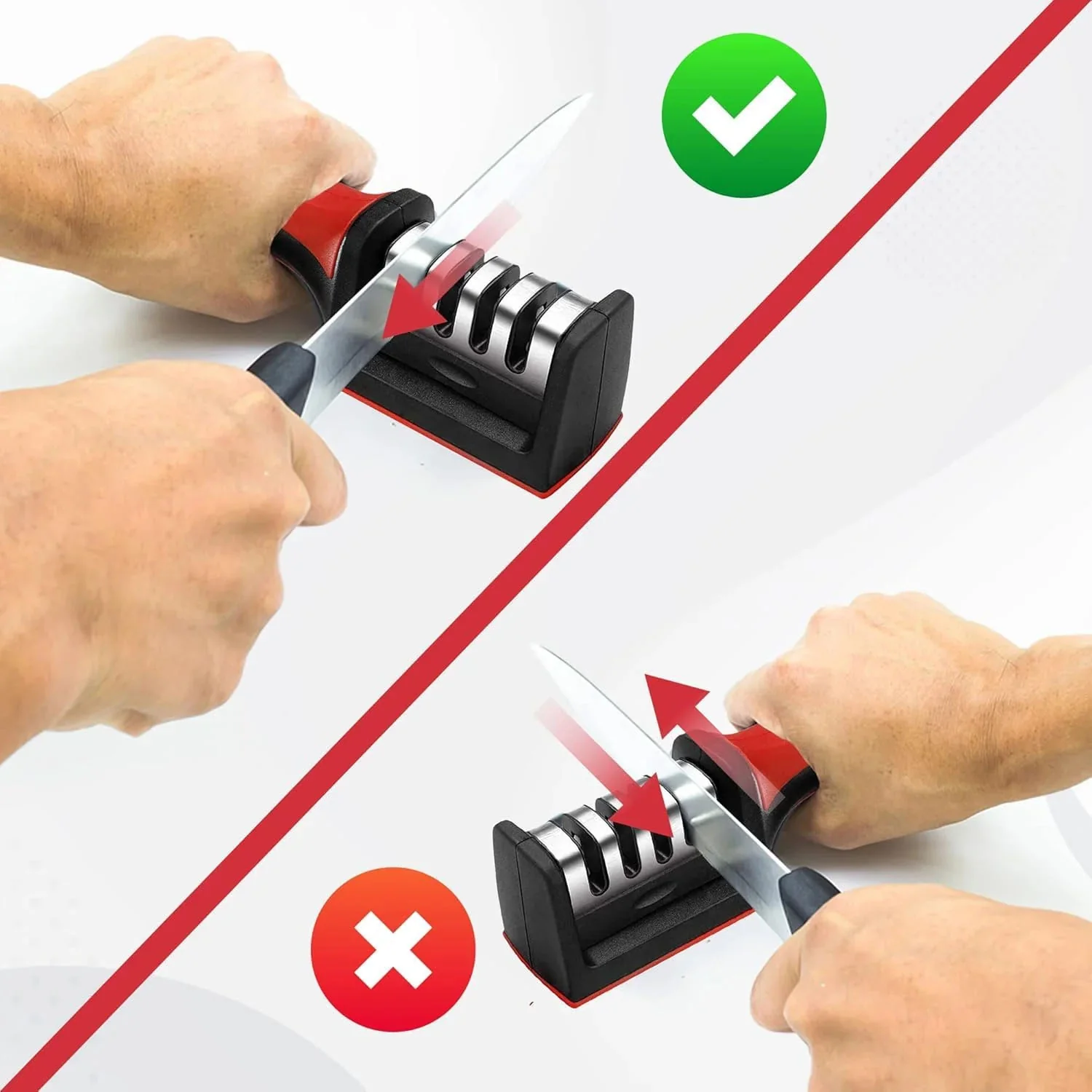Manual Red & Black Knife Sharpener – 3-Stage Tool for Ceramic & Steel Knives - Image 8