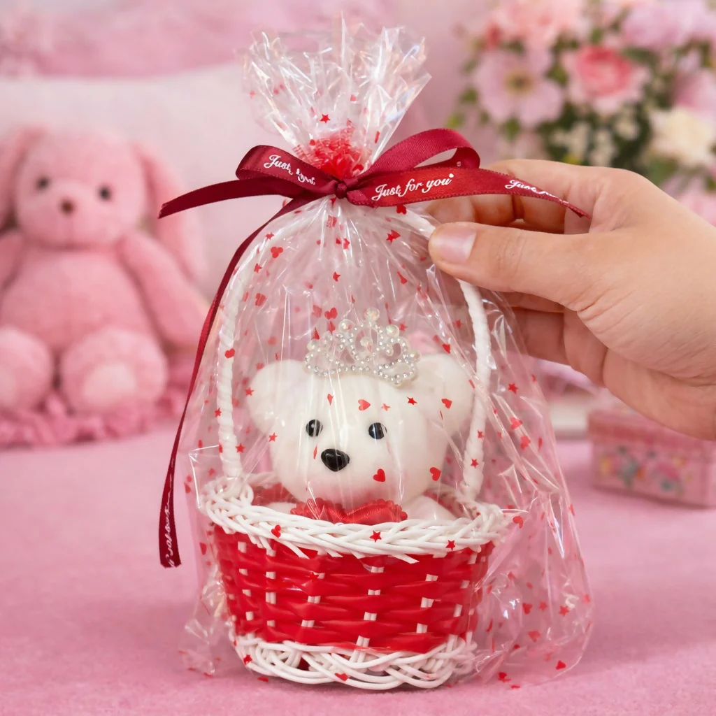 Red Cute Teddy Gift Basket with Crown Decorative Showpiece - Image 2