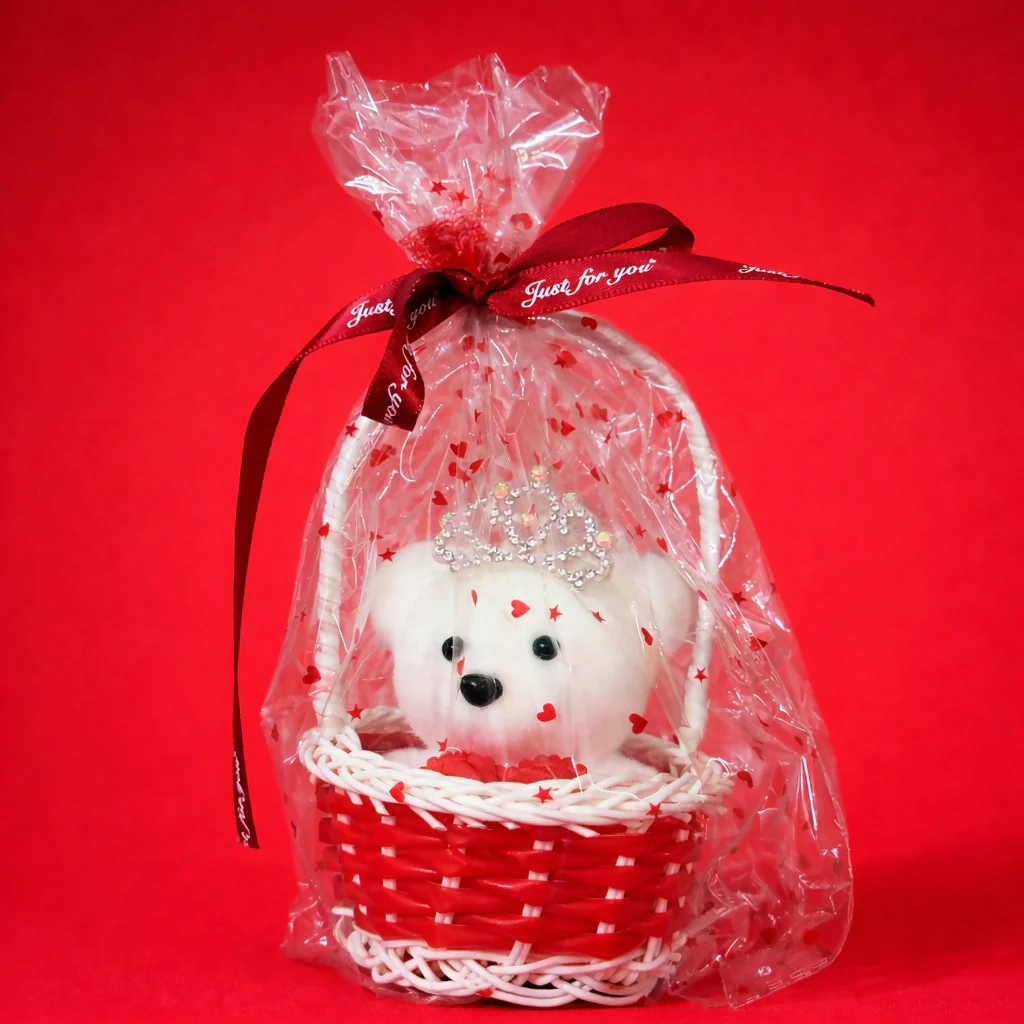 Red Cute Teddy Gift Basket with Crown Decorative Showpiece - Image 3