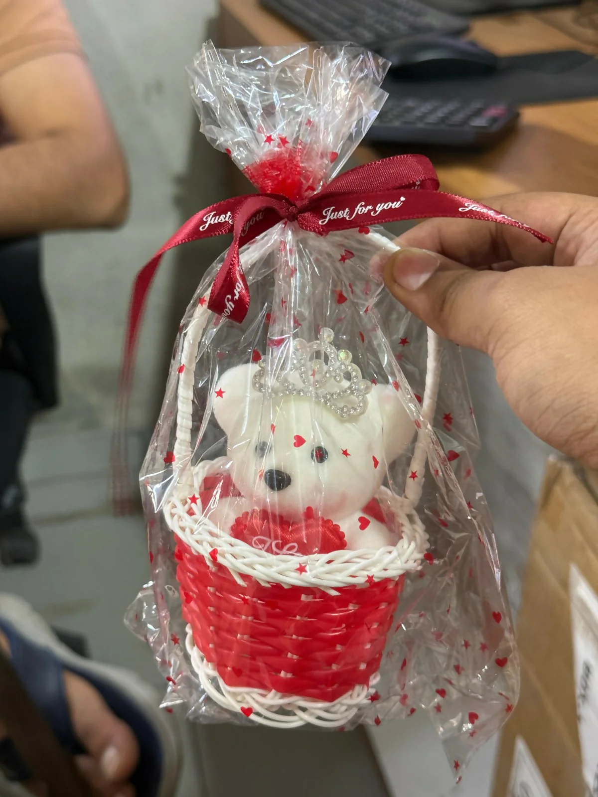 Red Cute Teddy Gift Basket with Crown Decorative Showpiece - Image 5