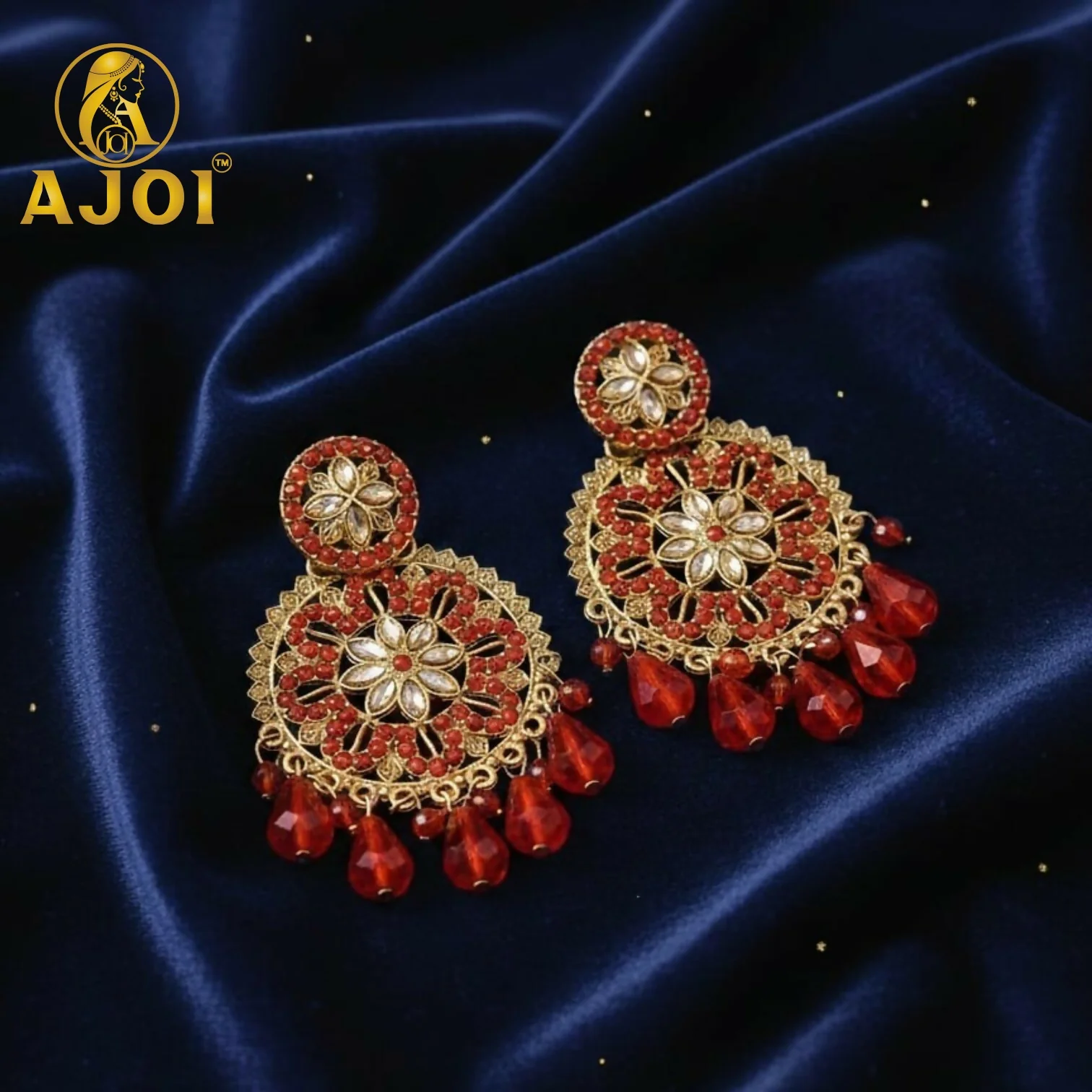 Red Floral Earrings - Image 3