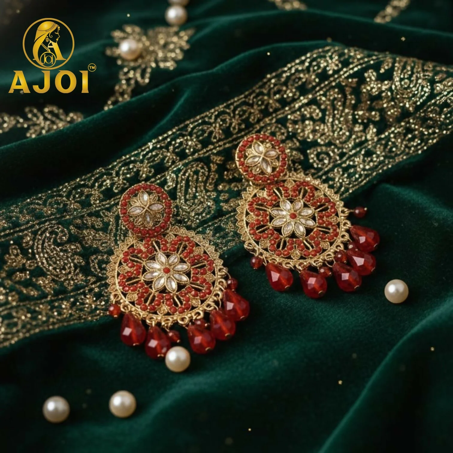 Red Floral Earrings - Image 4