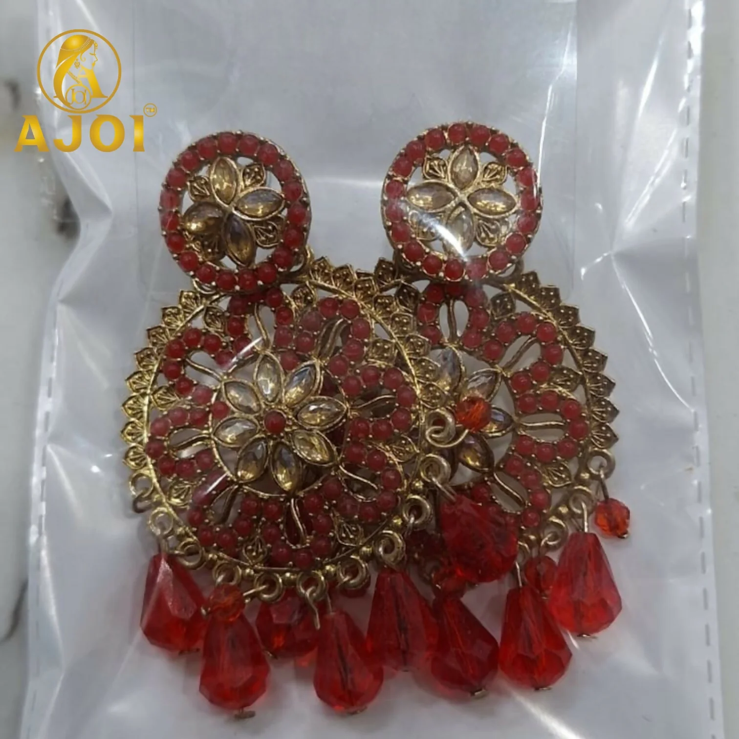 Red Floral Earrings - Image 5