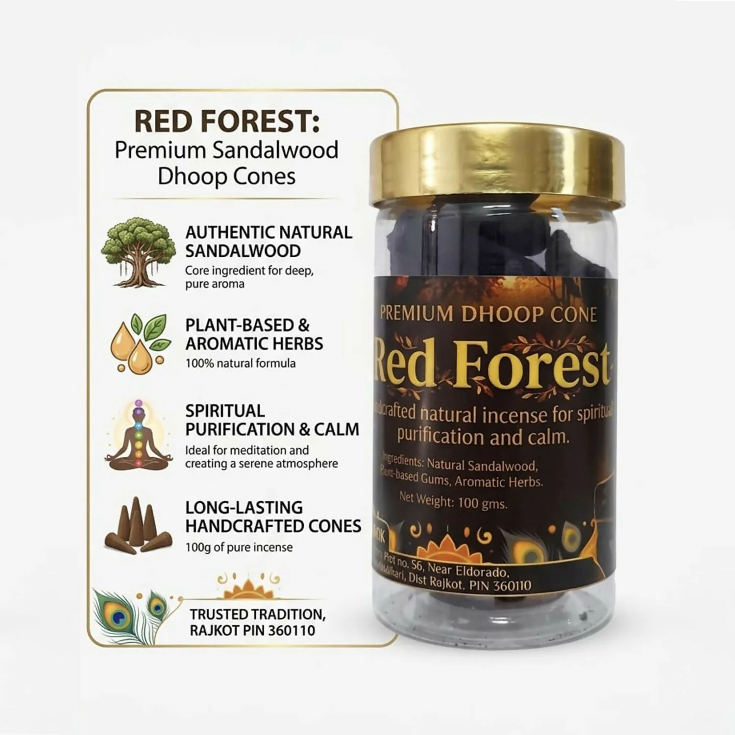 Red Forest Premium Dhoop Cones Natural Incense Cones for Spiritual & Aromatic Home Fragrance (100Gm) - Image 2