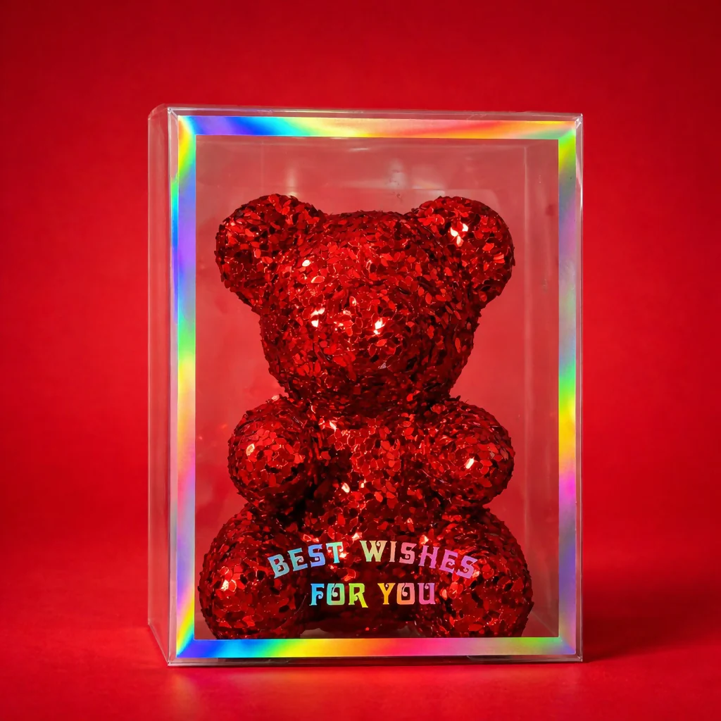 Red Glitter Teddy Bear Showpiece with Gift Display Box - Image 2