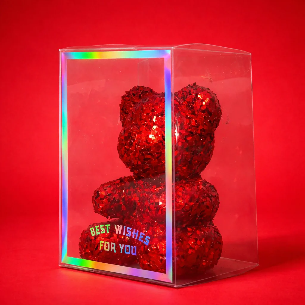 Red Glitter Teddy Bear Showpiece with Gift Display Box - Image 3