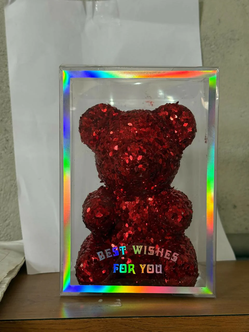 Red Glitter Teddy Bear Showpiece with Gift Display Box - Image 5