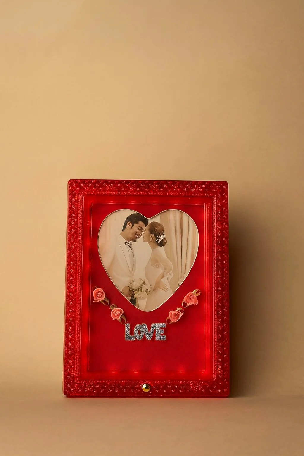 Red Heart Shape LED Photo Frame Lamp with Love Text | Romantic Couple Night Light with Customized Picture | Decorative Wedding Anniversary Valentine Gift Table Lamp for Bedroom & Home Décor - Image 2
