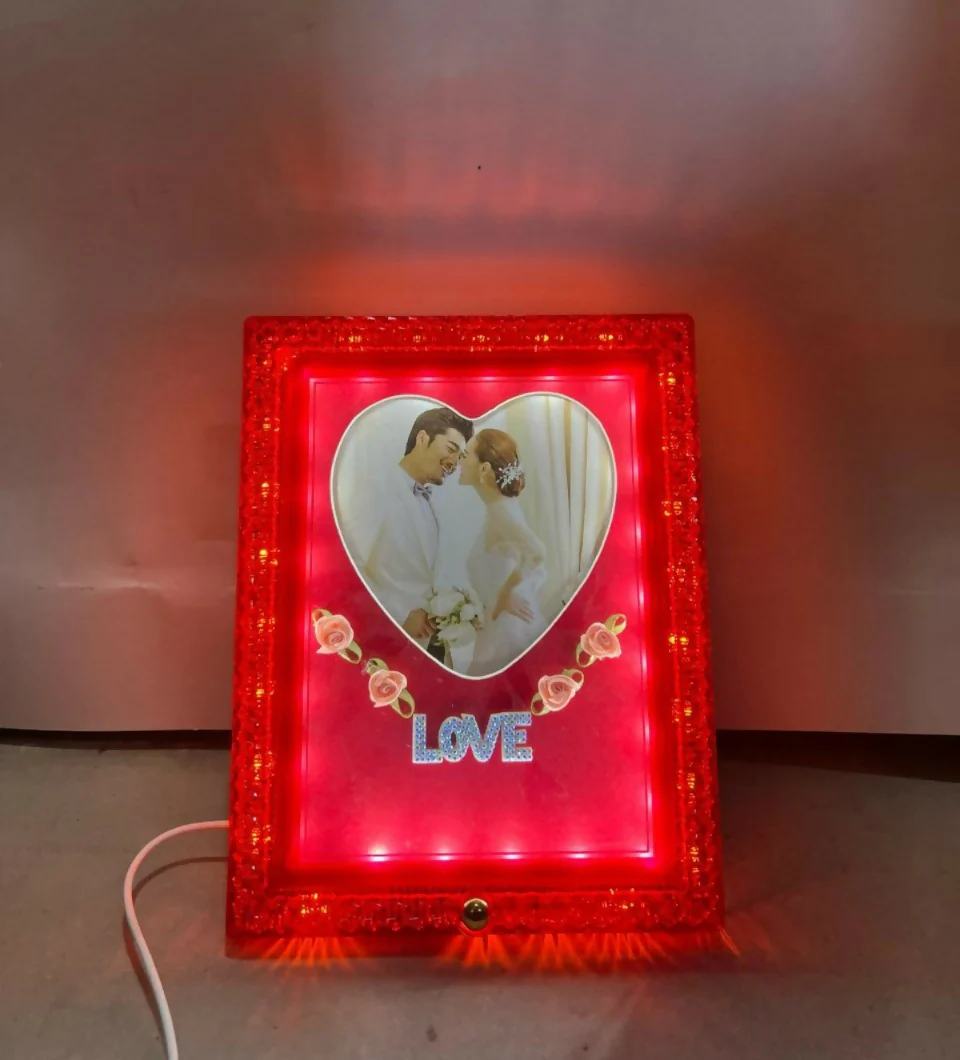 Red Heart Shape LED Photo Frame Lamp with Love Text | Romantic Couple Night Light with Customized Picture | Decorative Wedding Anniversary Valentine Gift Table Lamp for Bedroom & Home Décor - Image 4