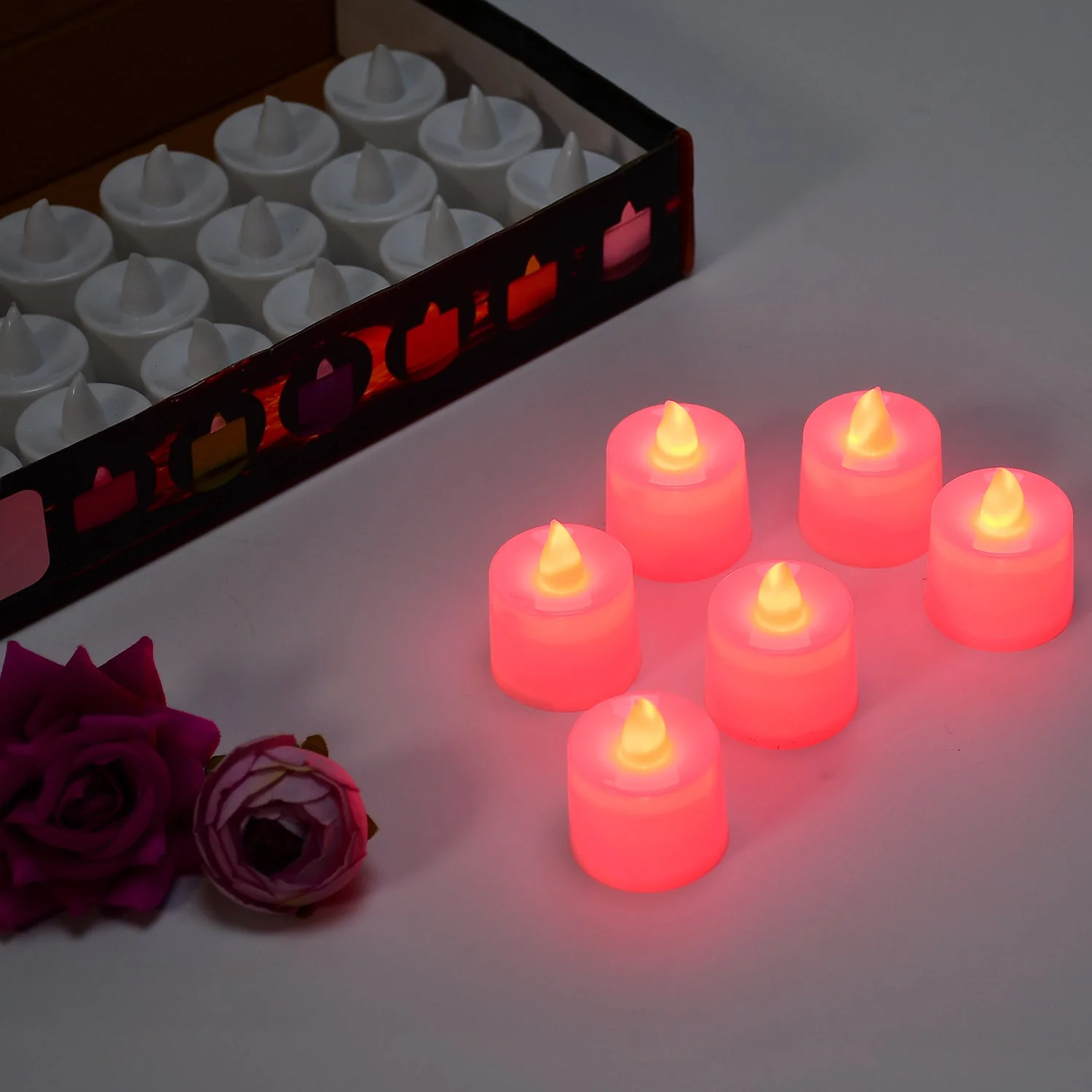 Red LED Tealights Smokeless Flameless Candles for Home Decor, Diwali (24 Pcs) - Image 7