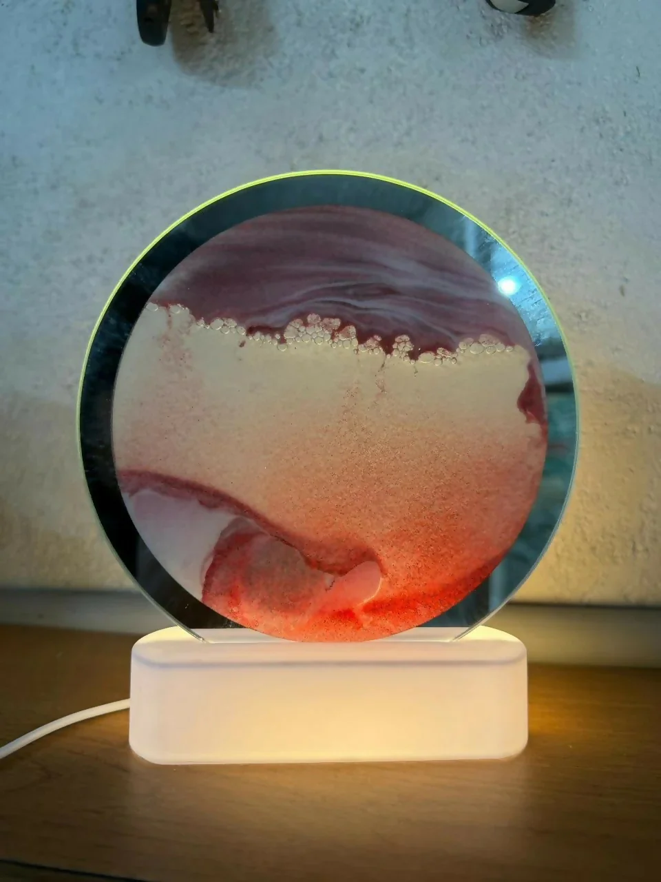 Red Moving Sand Art LED Lamp Round Decorative Desk Night Light - Image 5