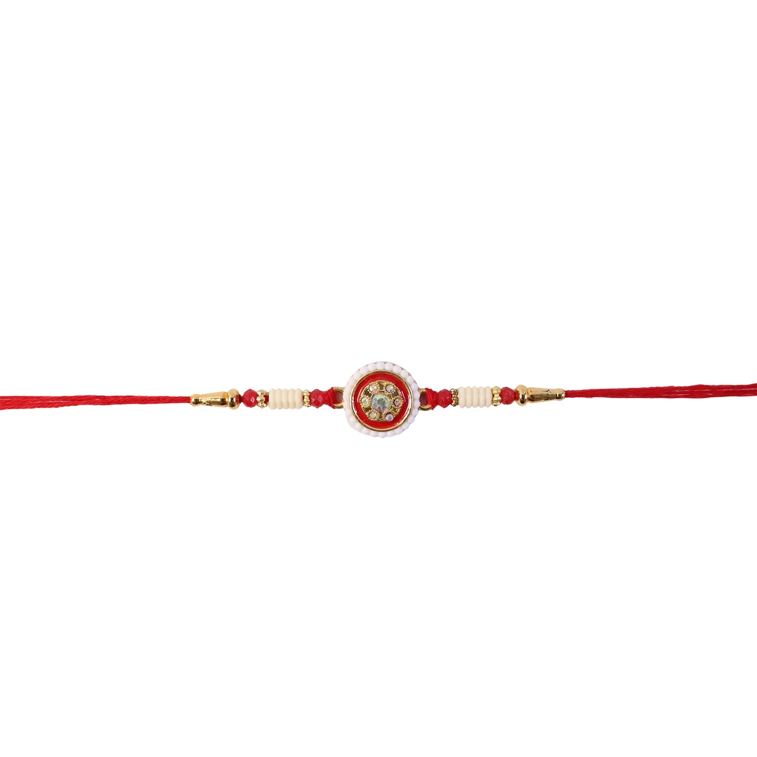 Red Round Kundan Pearl Border Rakhi - Image 5