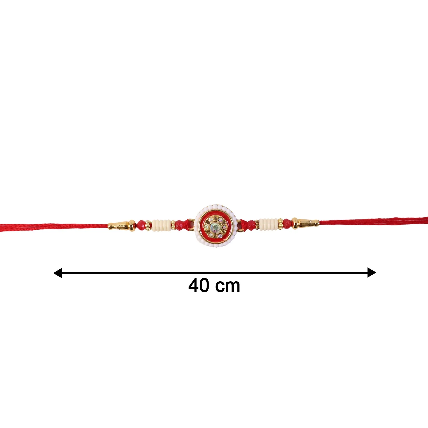 Red Round Kundan Pearl Border Rakhi - Image 6