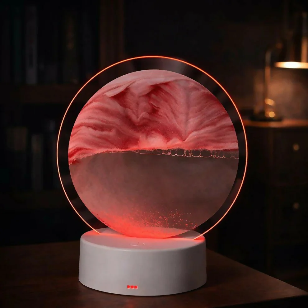 Red Sand Round LED Acrylic Table Lamp with Abstract Art Design - Image 4