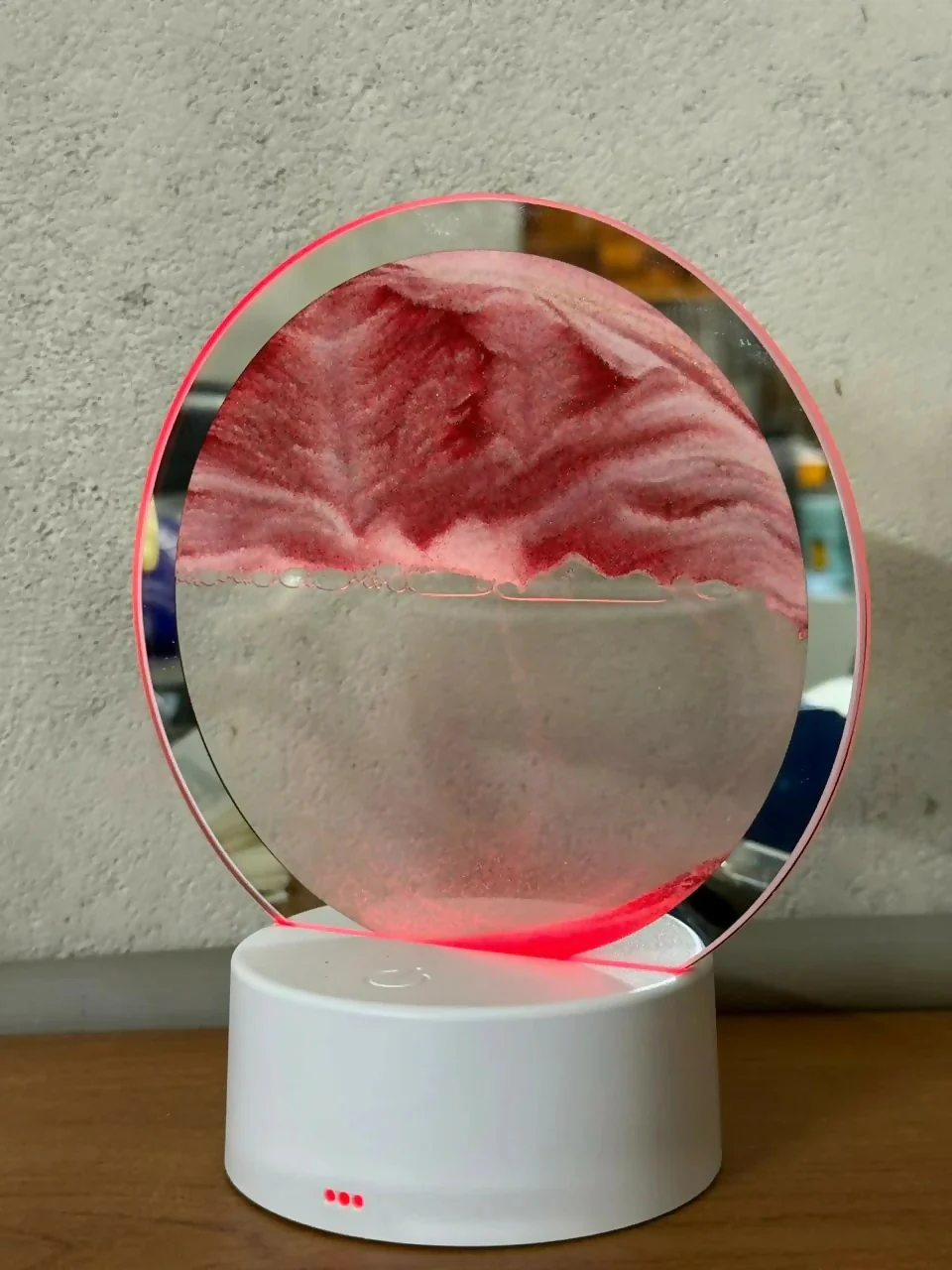 Red Sand Round LED Acrylic Table Lamp with Abstract Art Design - Image 5